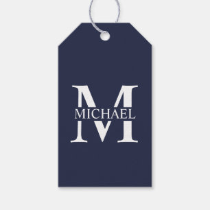 Étiquettes-cadeau Monogramme et nom personnalisés bleu marine