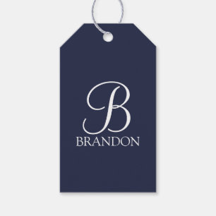 Étiquettes-cadeau Monogramme et nom personnalisés en écriture sur fo