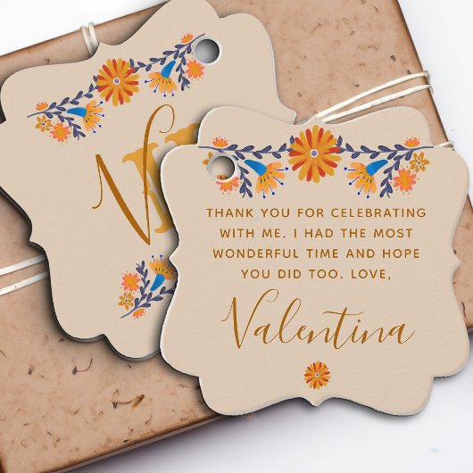 Étiquettes Cadeau Monogramme Floral mexicain Boho occidental