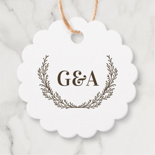 Étiquettes Cadeau Monogramme Initial de Couple et Branches de Mariag (Devant)