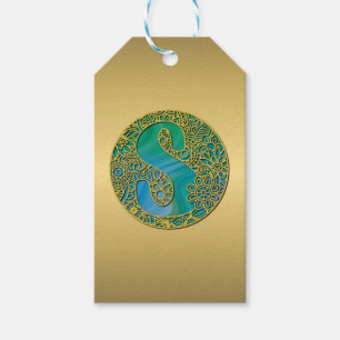 Étiquettes-cadeau Monogramme Initial Moderne Lettre Dorée et Turquoi