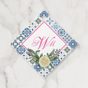Étiquettes Cadeau Monogramme italien en carrelage jaune bleu rose ci