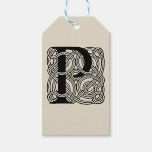 Étiquettes-cadeau Monogramme Lettre P Impression Vintage Nœud Celtiq