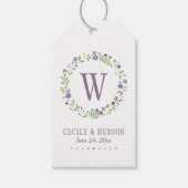 Étiquettes-cadeau Monogramme Mariage de germe vert violet rustique (Devant)