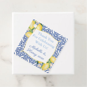 Étiquettes Cadeau Monogramme Mariage en carrelage bleu citron italie