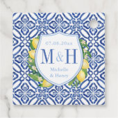 Étiquettes Cadeau Monogramme Mariage en carrelage bleu citron italie (Dos)