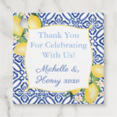 Étiquettes Cadeau Monogramme Mariage en carrelage bleu citron italie (Devant)