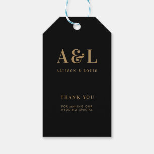 Étiquettes-cadeau Monogramme mariage minimaliste Black Gold