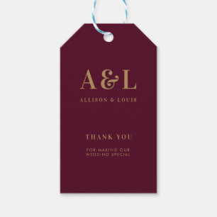 Étiquettes-cadeau Monogramme mariage minimaliste or Bourgogne