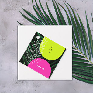 Étiquettes Cadeau Monogramme Neon Arches Palm Leaf Mariage Tropical