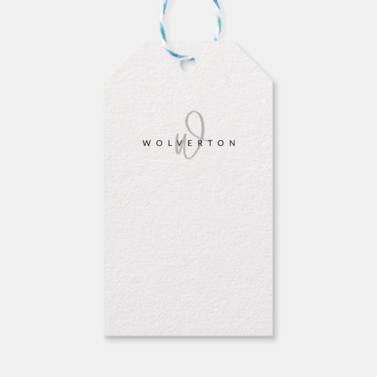 Étiquettes-cadeau Monogramme noir blanc élégant Nom de script élégan (Dos)