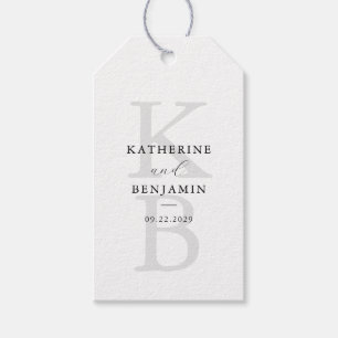 Étiquettes-cadeau Monogramme noir et blanc moderne Mariage minimalis