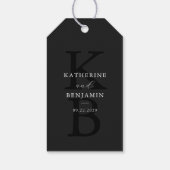 Étiquettes-cadeau Monogramme noir mat moderne Mariage minimaliste (Dos)
