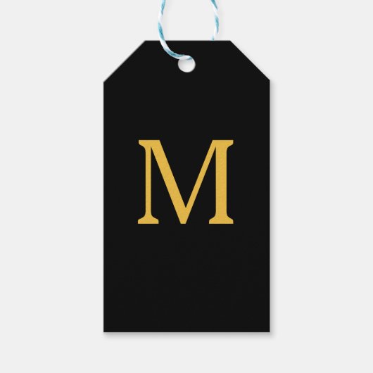Étiquettes-cadeau Monogramme Nom personnalisé initial Gold Black Ele (Devant)