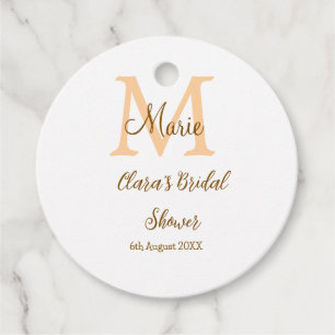 Étiquettes Cadeau Monogramme orange pour la fête de mariage avec nom