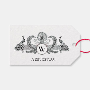 Étiquettes-cadeau Monogramme Paons Vintage