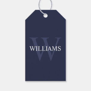 Étiquettes-cadeau Monogramme personnalisé et nom Navy Blue