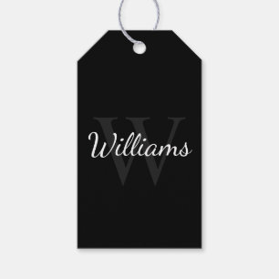 Étiquettes-cadeau Monogramme personnalisé et nom noir