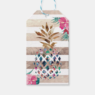 Étiquettes-cadeau Monogramme rayé d'ananas floral