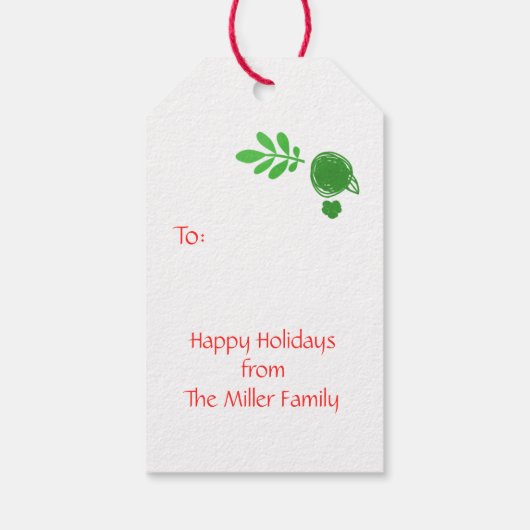Étiquettes-cadeau Monogramme rouge de couronne de Noël vert (Dos)