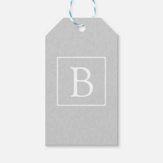 Étiquettes-cadeau Monogramme simple gris clair (Devant)