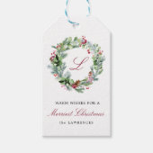 Étiquettes-cadeau Monogramme Vacances hiver verdure Wreath (Devant)