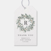 Étiquettes-cadeau Monogramme Verdure Baby shower de couronne Merci (Devant)