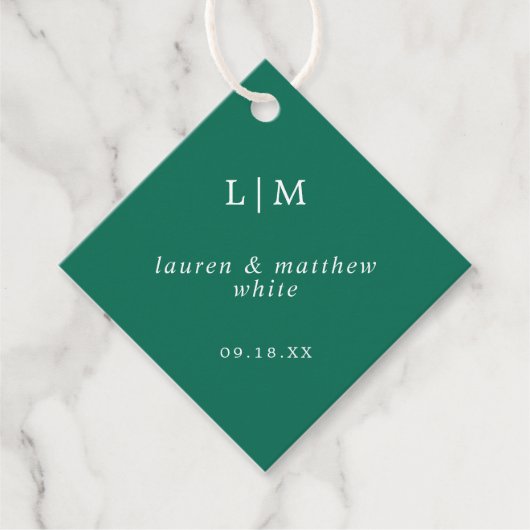 Étiquettes Cadeau Monogramme vert émeraude simple Mariage élégant (Devant)