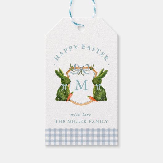 Étiquettes-cadeau Monogrammed Crest Topiary Bunny Easter (Devant)
