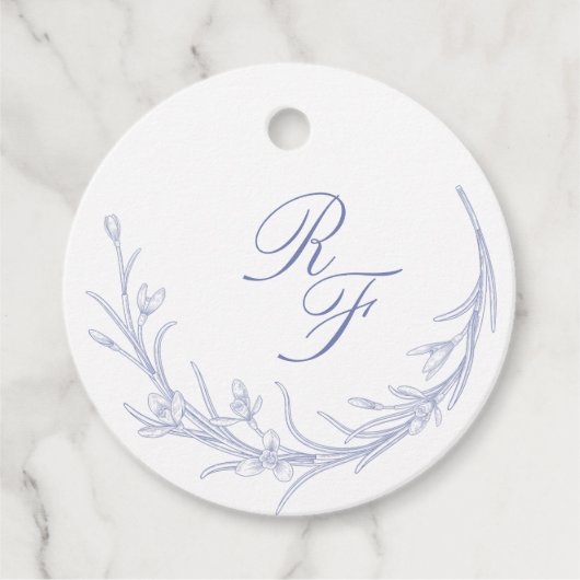 Étiquettes Cadeau Monogrammes minimes et Mariage bleu chic Classique (Devant)