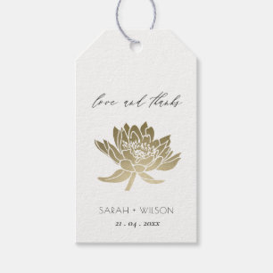 ÉTIQUETTES-CADEAU MONOGRAPHIE FLORALE DE LOTUS BLANC EN PÂLE GLAMORE