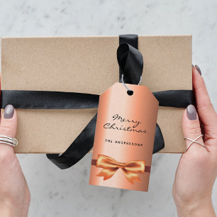 Étiquettes-cadeau Monographie métallique en cuivre de Noël élégant