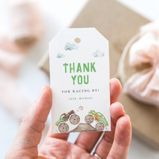 Étiquettes-cadeau Monster Trucks Verts Anniversaire