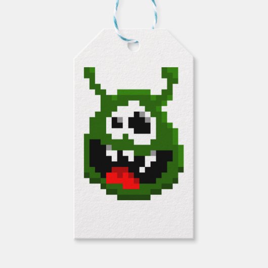Étiquettes-cadeau Monstre Vert - Pixel Art (Devant)