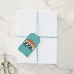Étiquettes-cadeau Montagnes pastel vintage appellent monogramme ciel