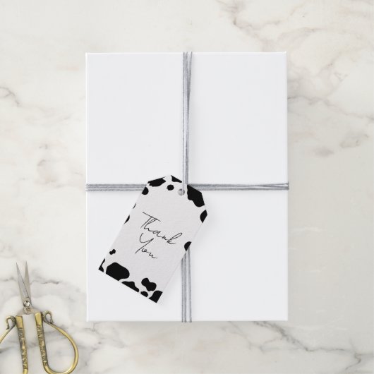Étiquettes-cadeau Moo Cow Spots Imprimer Mariage noir et blanc (Avec de la ficelle)