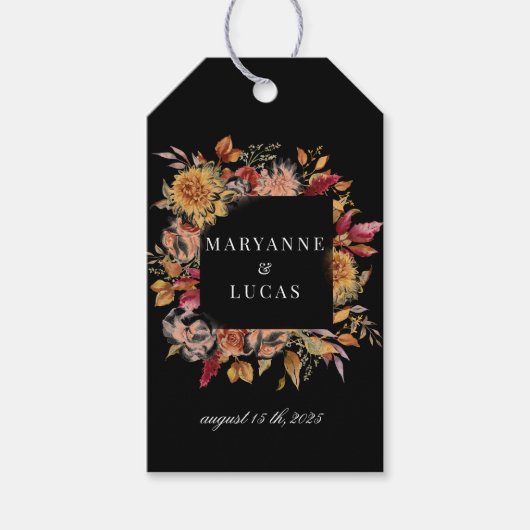 Étiquettes-cadeau Moody Autumn Floral Monogramme (Devant)