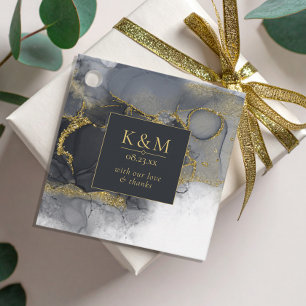 Étiquettes Cadeau Moody Ink Charcoal Gold Abstrait ID988