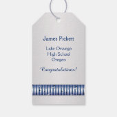 Étiquettes-cadeau Mortier bleu argent, diplôme Graduation (Dos)