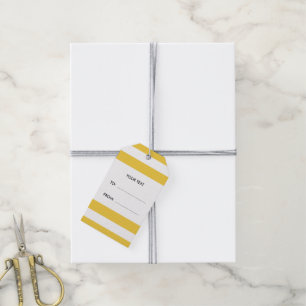 Étiquettes-cadeau Motif à bandes blanches jaunes, monogramme de cha