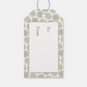 Étiquettes-cadeau Motif à fleurs d'or en argent rétro