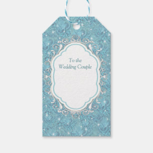 Étiquettes-cadeau Motif bleu soyeux et étincelles blanches