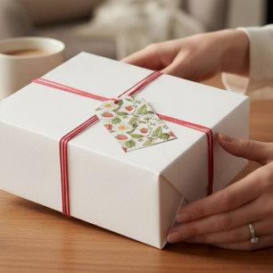 Étiquettes-cadeau Motif botanique de marguerite et de fraise vintage