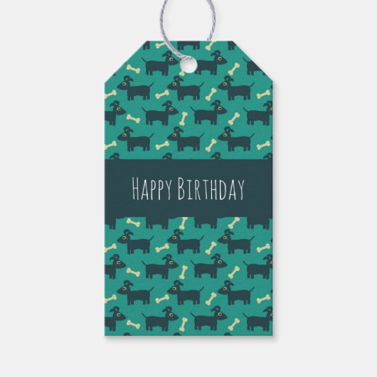 Étiquettes-cadeau Motif chien mignon avec os Joyeux anniversaire (Devant)