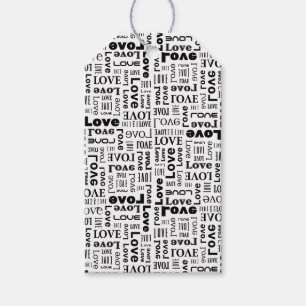 Étiquettes-cadeau Motif d'amour avec des lettres noires