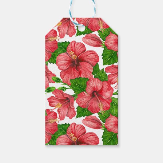 Étiquettes-cadeau Motif d'aquarelle d'hibiscus rouge (Devant)