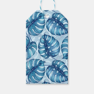 Étiquettes-cadeau Motif d'aquarelle Monstera bleu
