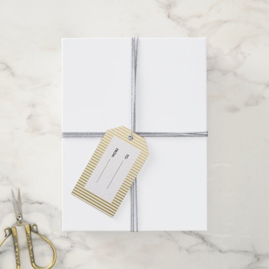 Étiquettes-cadeau Motif de bandes blanches Gold Foil (Avec de la ficelle)