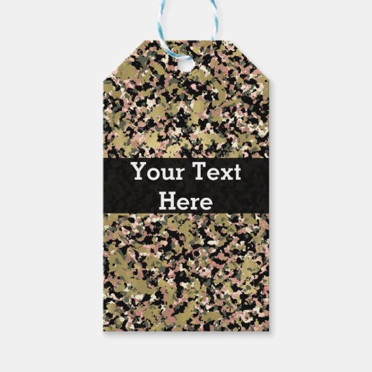 Étiquettes-cadeau Motif de camouflage noir rose or (Devant)