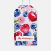 Étiquettes-cadeau Motif de cerisier de fruits bleu rouge (Dos)